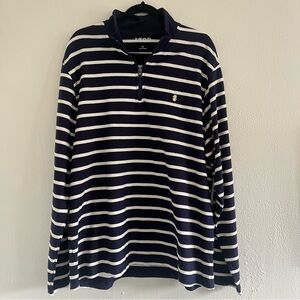 IZOD Men’s Quarter Zip Pullover – Navy & White Striped | Size XL